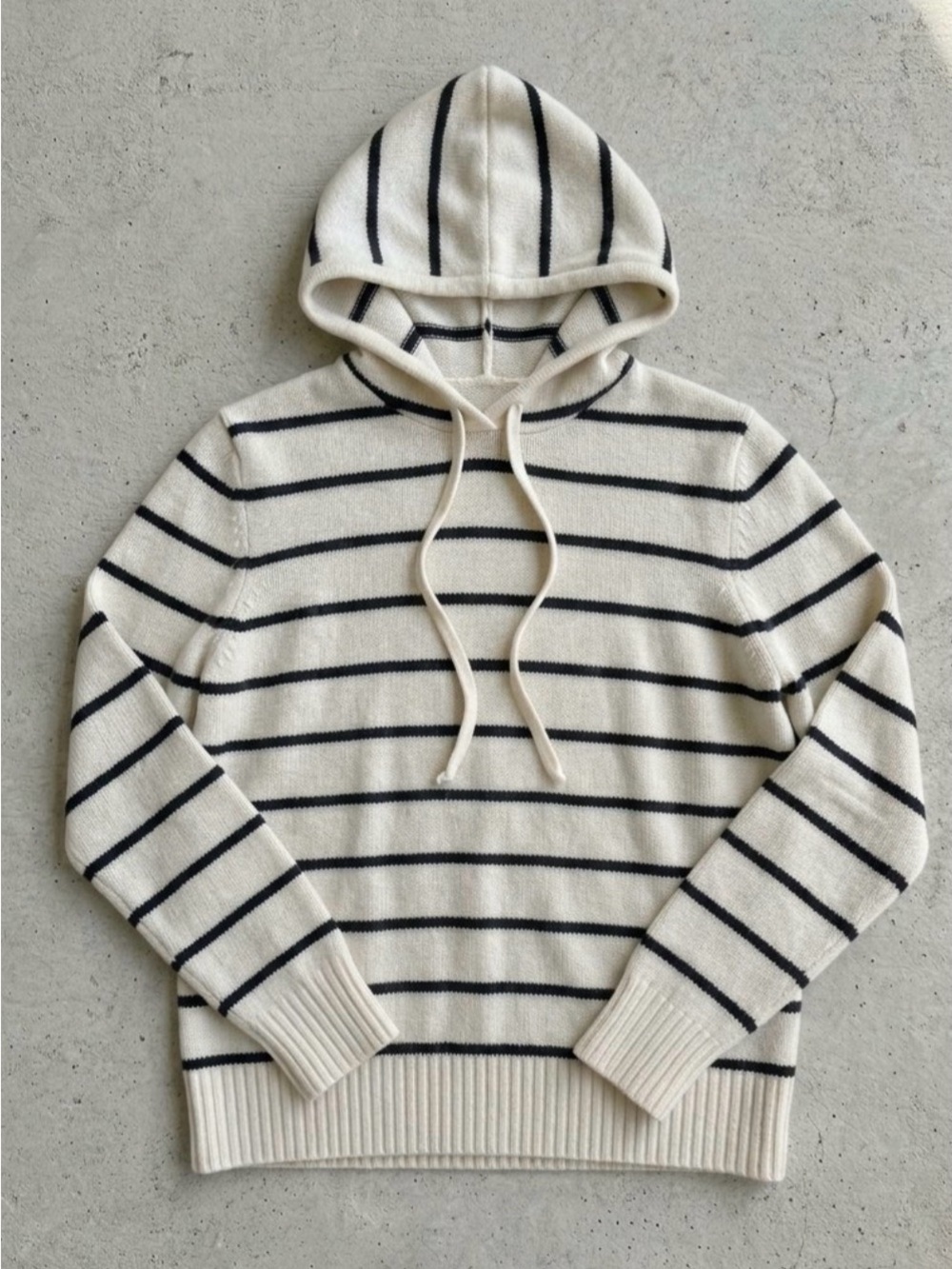 Nordstrom Signature 100% Cashmere Hoodie Sweater Striped Relaxed S Nautical Chic